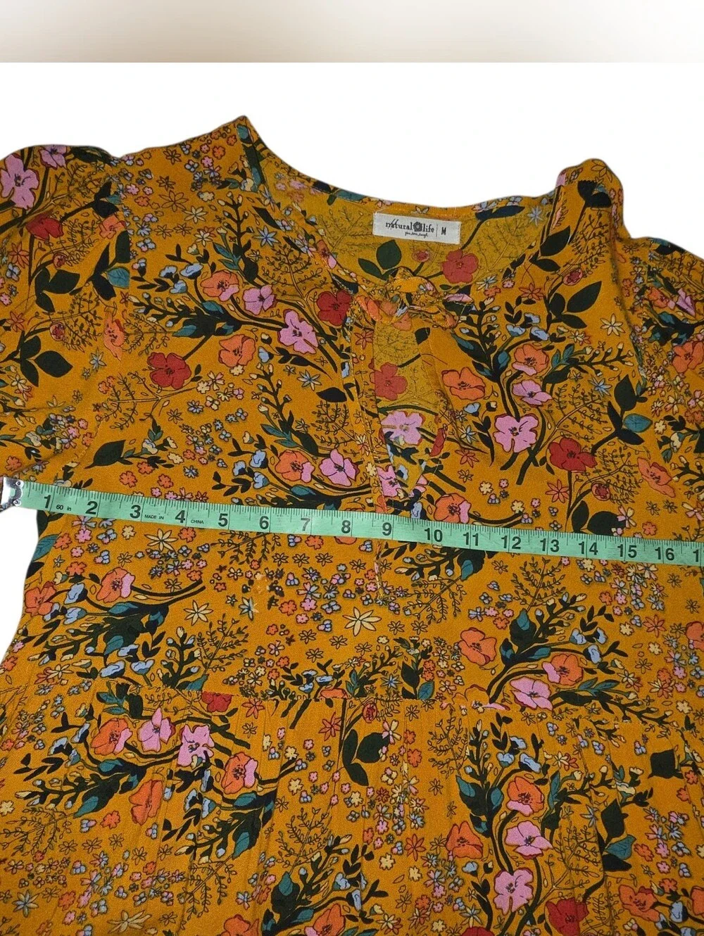 Natural Life Nova Maxi Dress Mustard Pink Poppy Floral Boho Tiered Rayon Size M - Picture 5 of 9